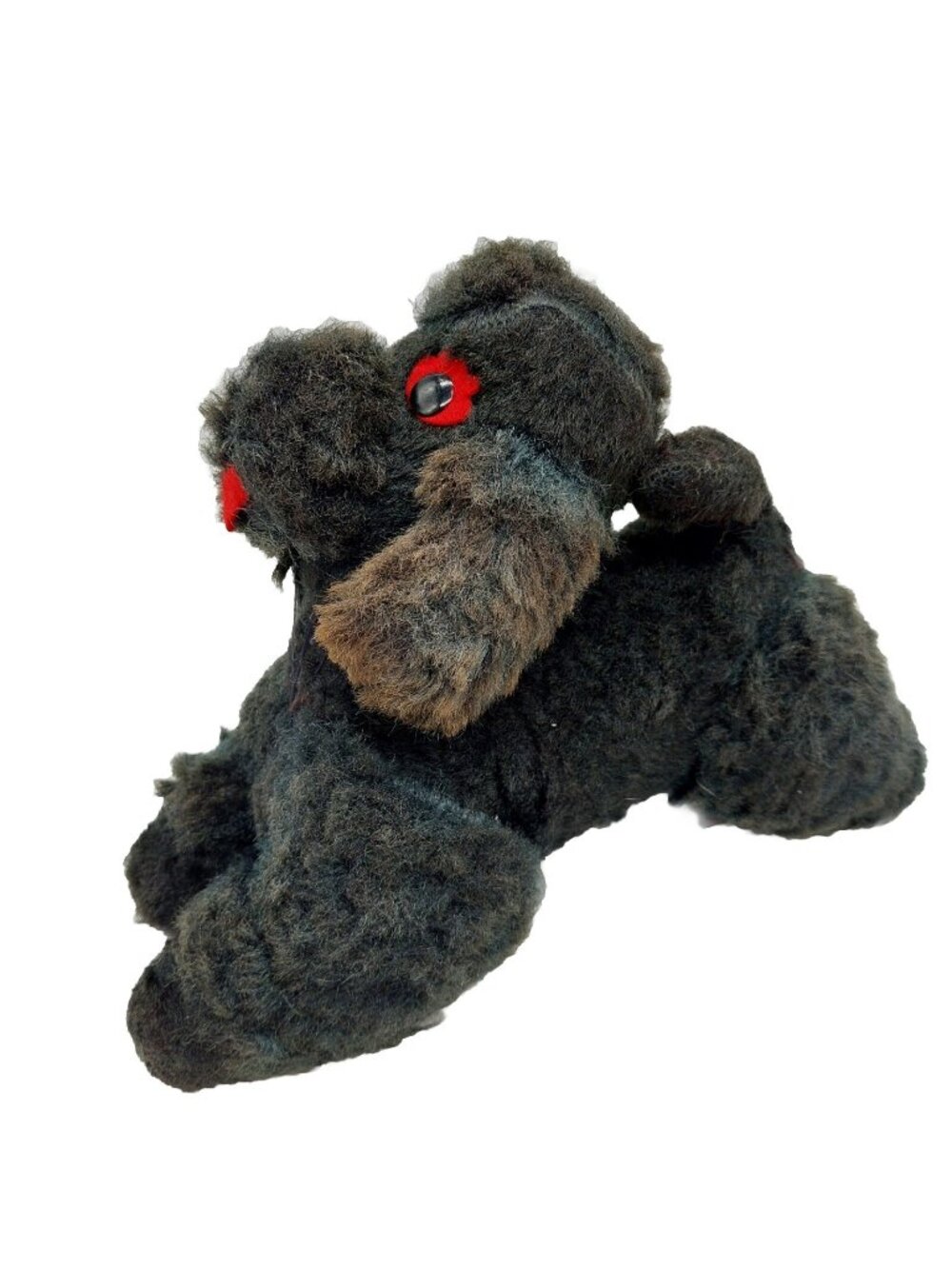 Vintage Poodle Plush Black Fur Stuffed Poodle Dog Rare 10" Tall Read 1950 - 1960